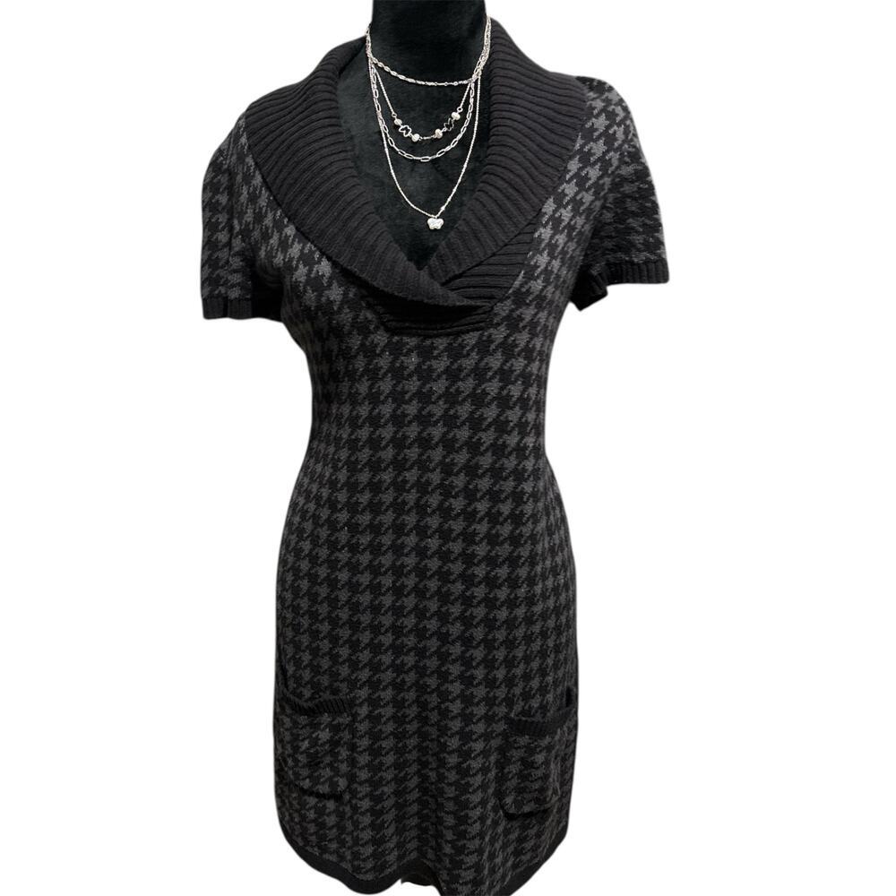 Style & Co Checked Sweater‎ Dress M  V-Neck Midi  Pockets